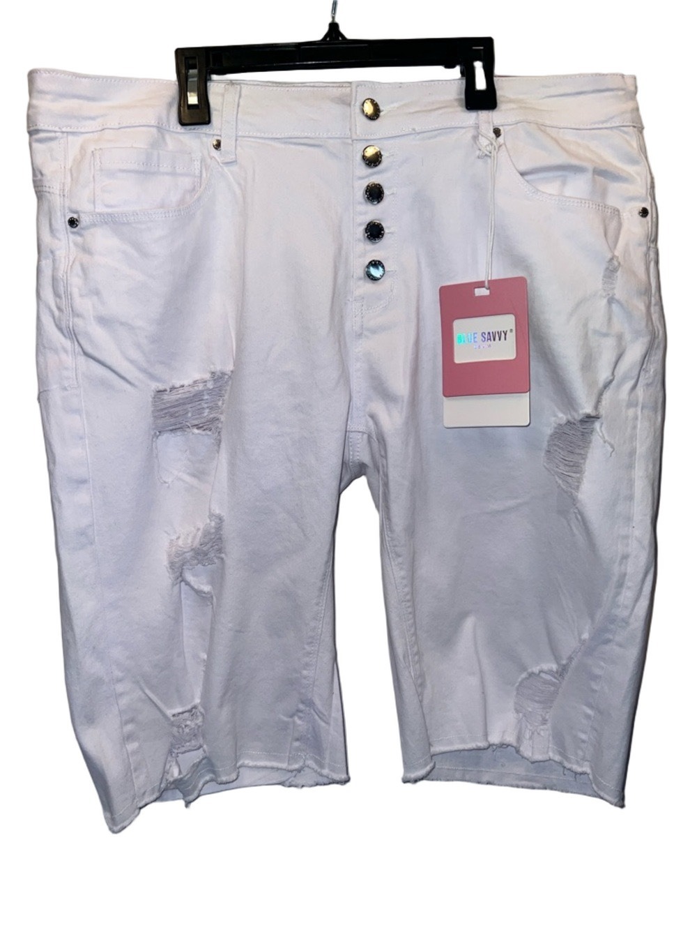 Blue Savvy, Women’s High Waist Distressed White Shorts, Plus Size 18W, (0028)